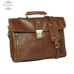 Oiled Calfskin Leather Briefcase with shoulder strap - Chestnut Chestnut Briefcase