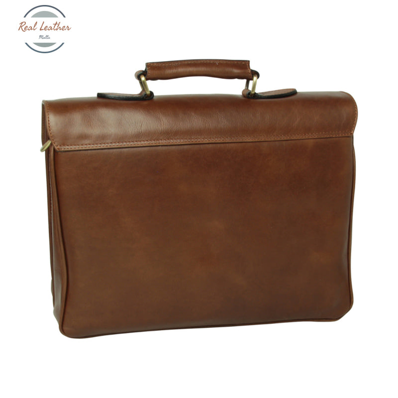 Oiled Calfskin Leather Briefcase with shoulder strap - Chestnut Chestnut Briefcase