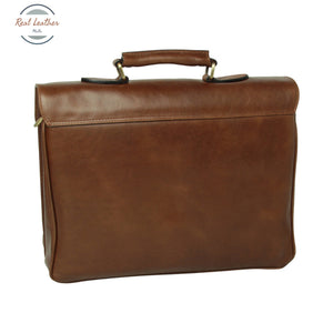 Oiled Calfskin Leather Briefcase with shoulder strap - Chestnut Chestnut Briefcase