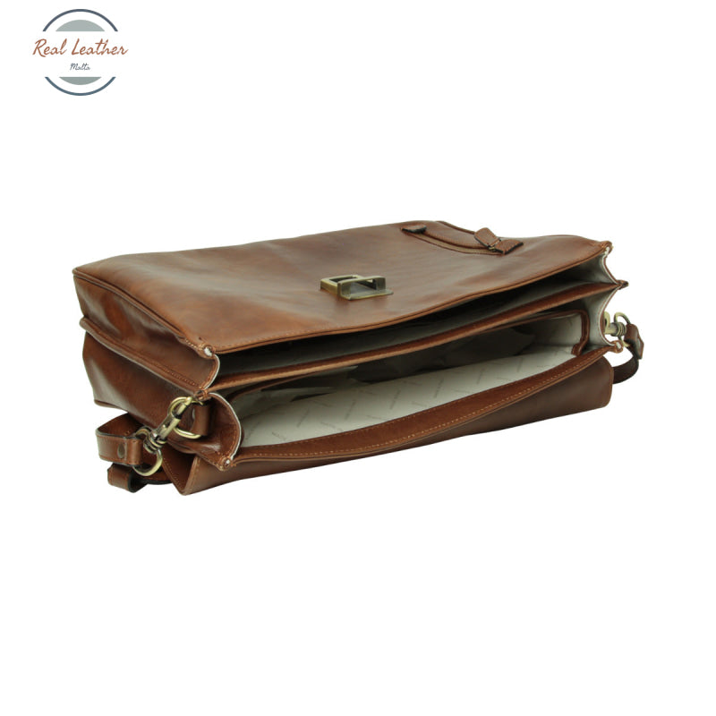 Oiled Calfskin Leather Briefcase with shoulder strap - Chestnut Chestnut Briefcase