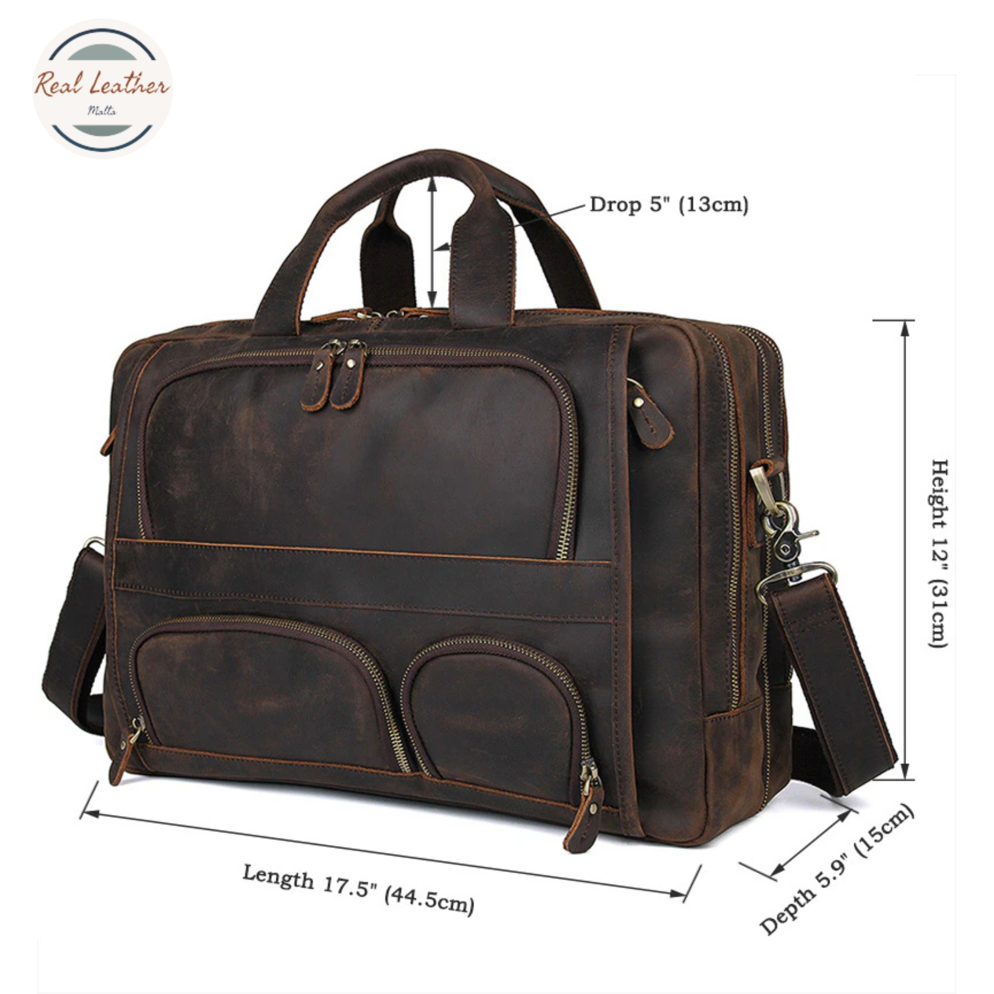 Genuine Leather Vintage Men's Briefcase With Multiple Pockets