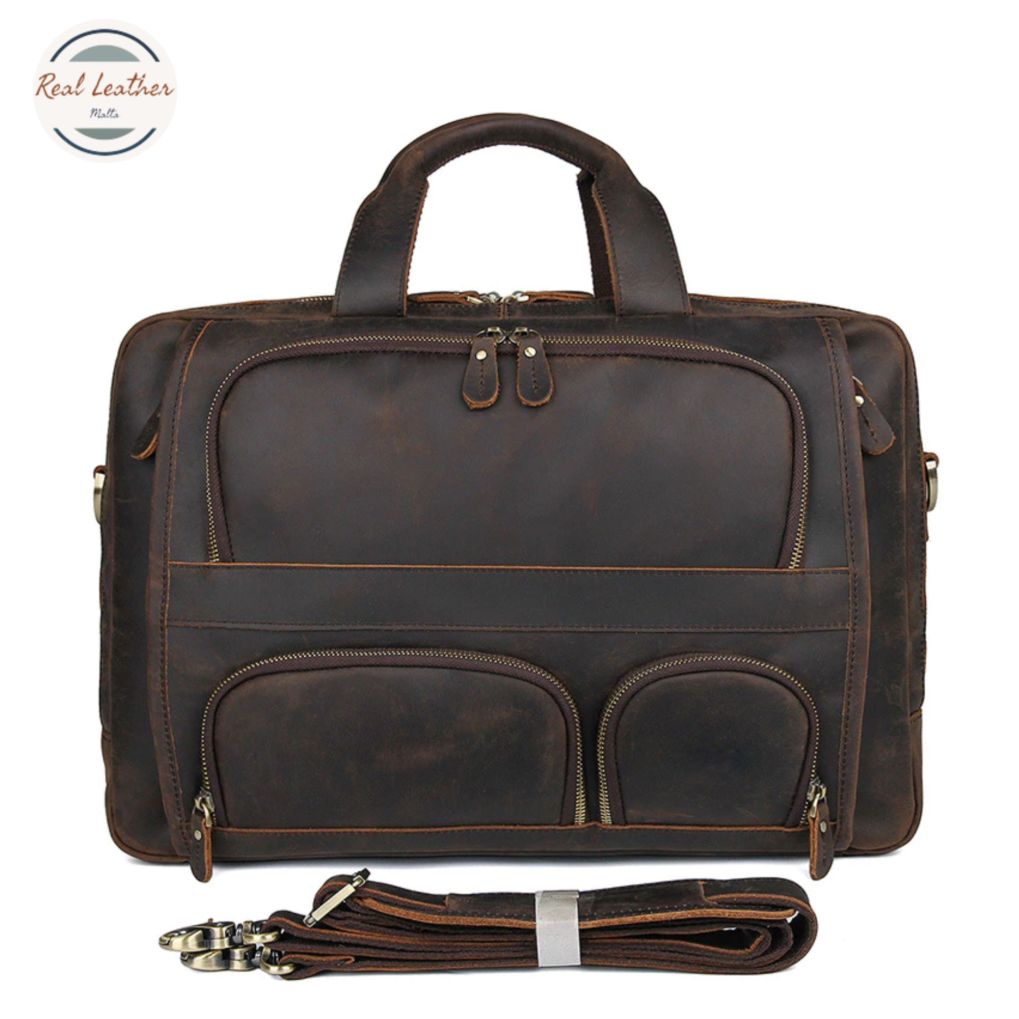 Genuine Leather Vintage Men's Briefcase With Multiple Pockets