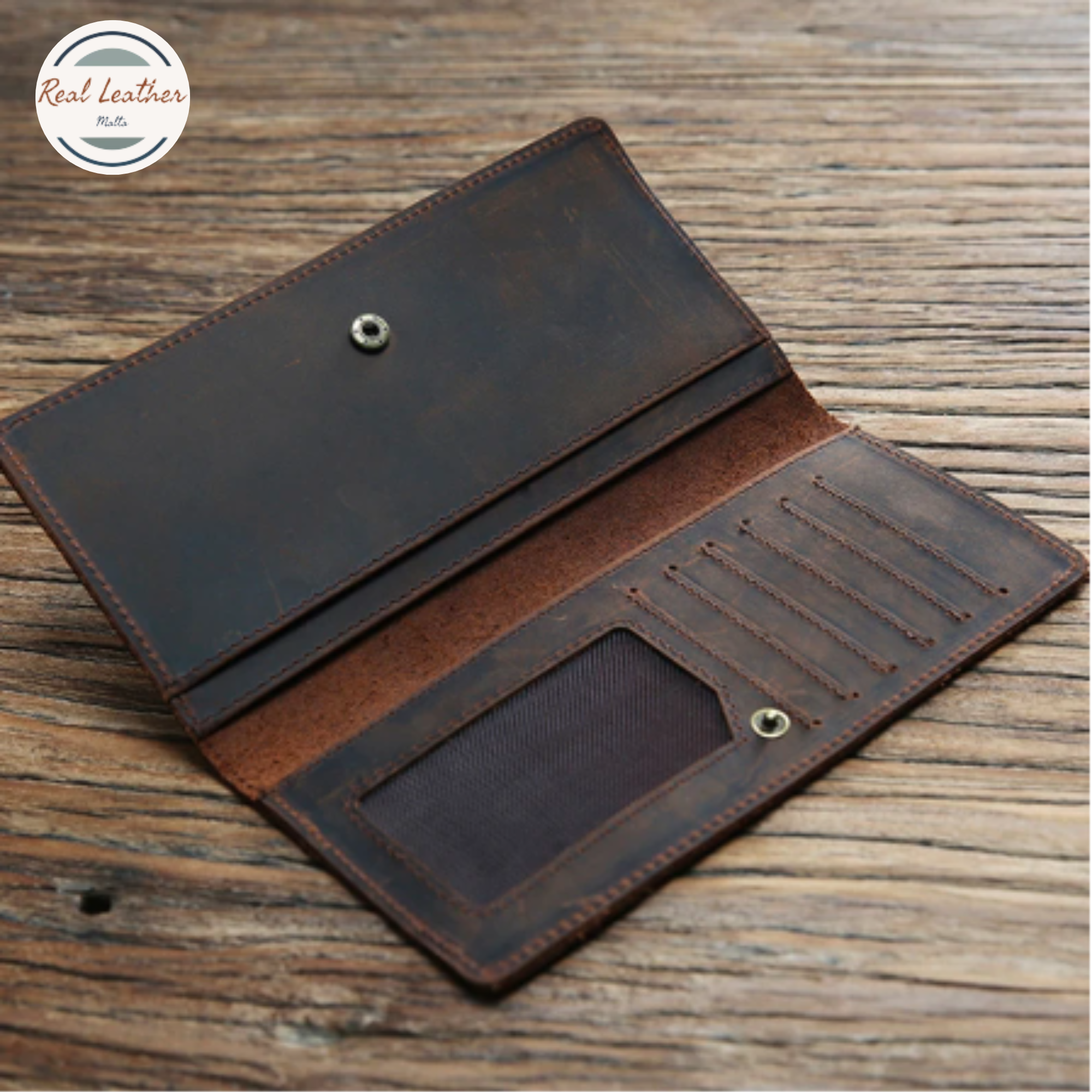 Genuine Leather Men's Slim Long Wallet