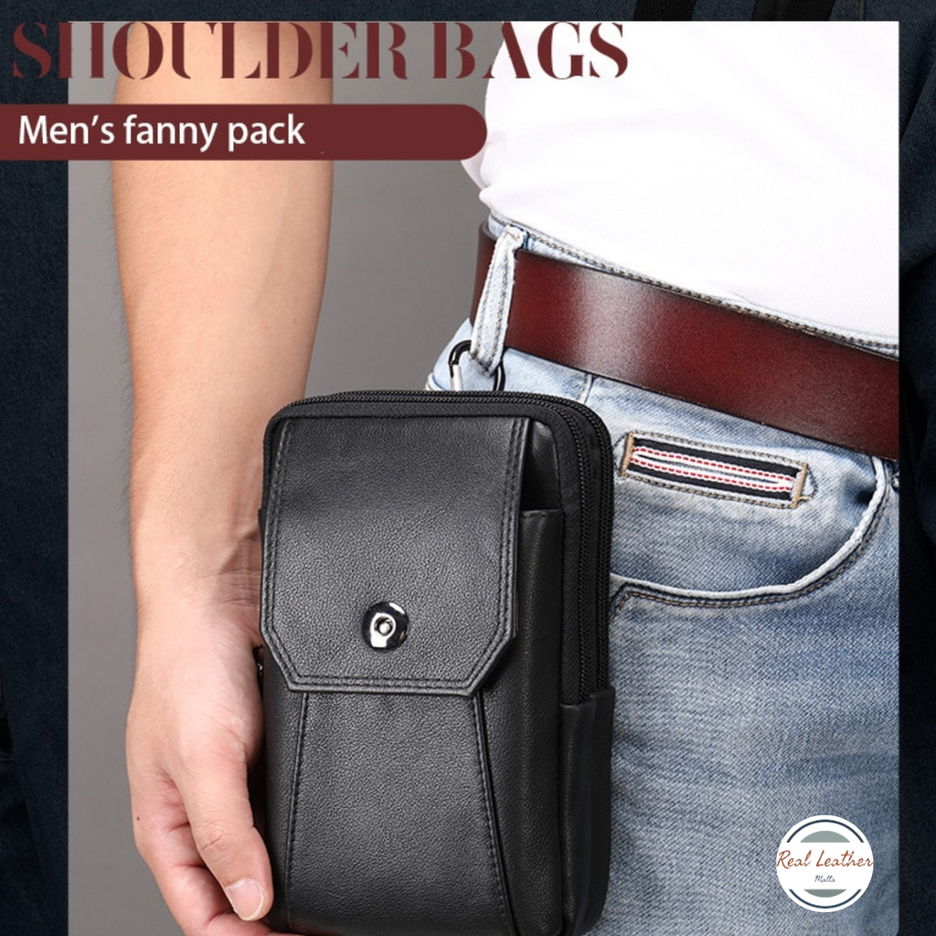 Genuine Leather Men's Outdoor Small Waist Bag