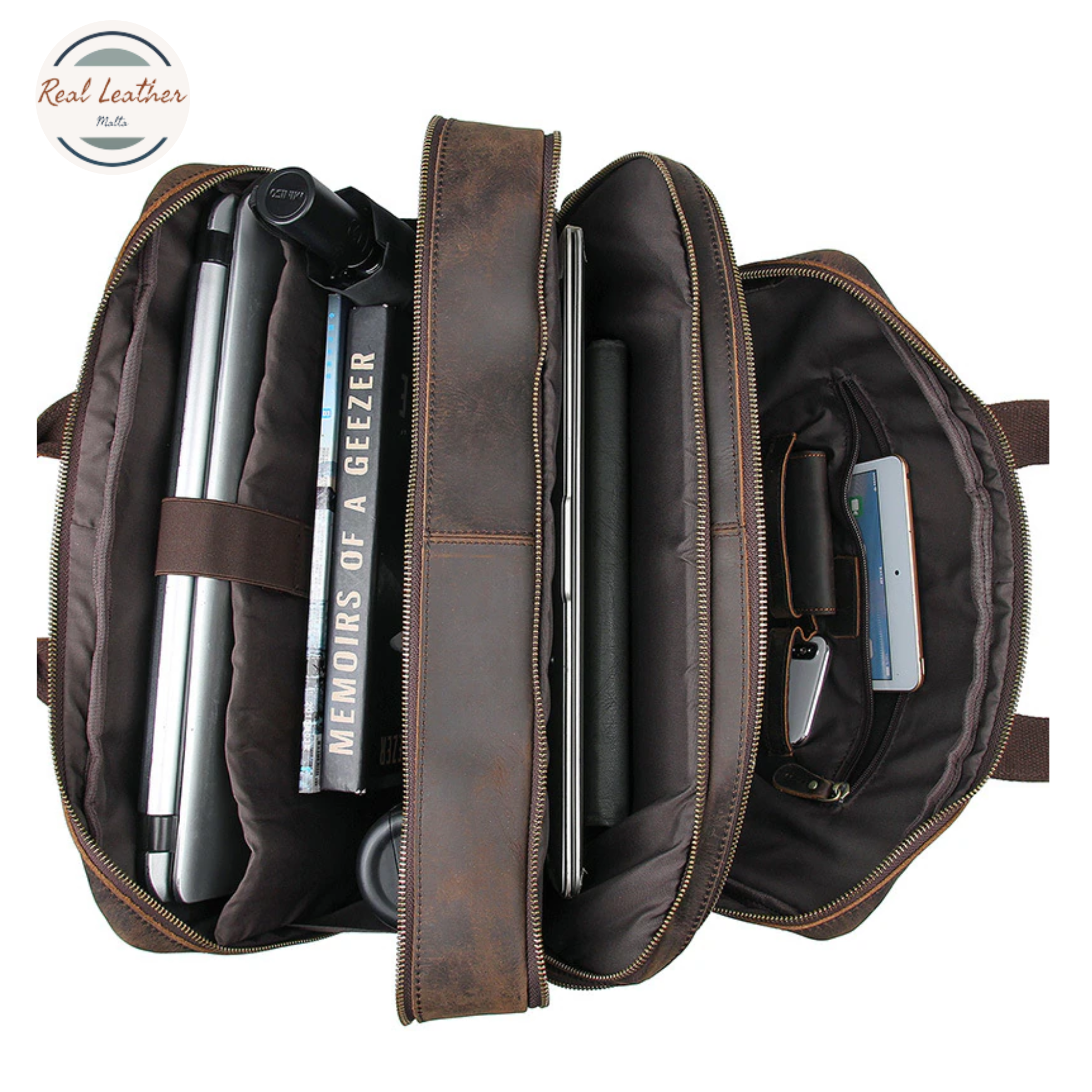 Genuine Leather Vintage Men's Briefcase With Multiple Pockets