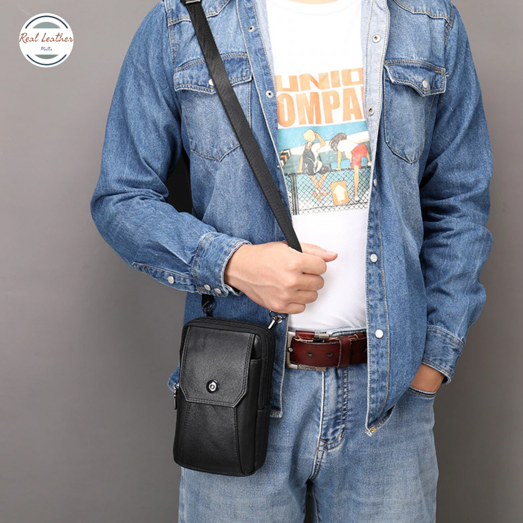 Genuine Leather Men's Outdoor Small Waist Bag
