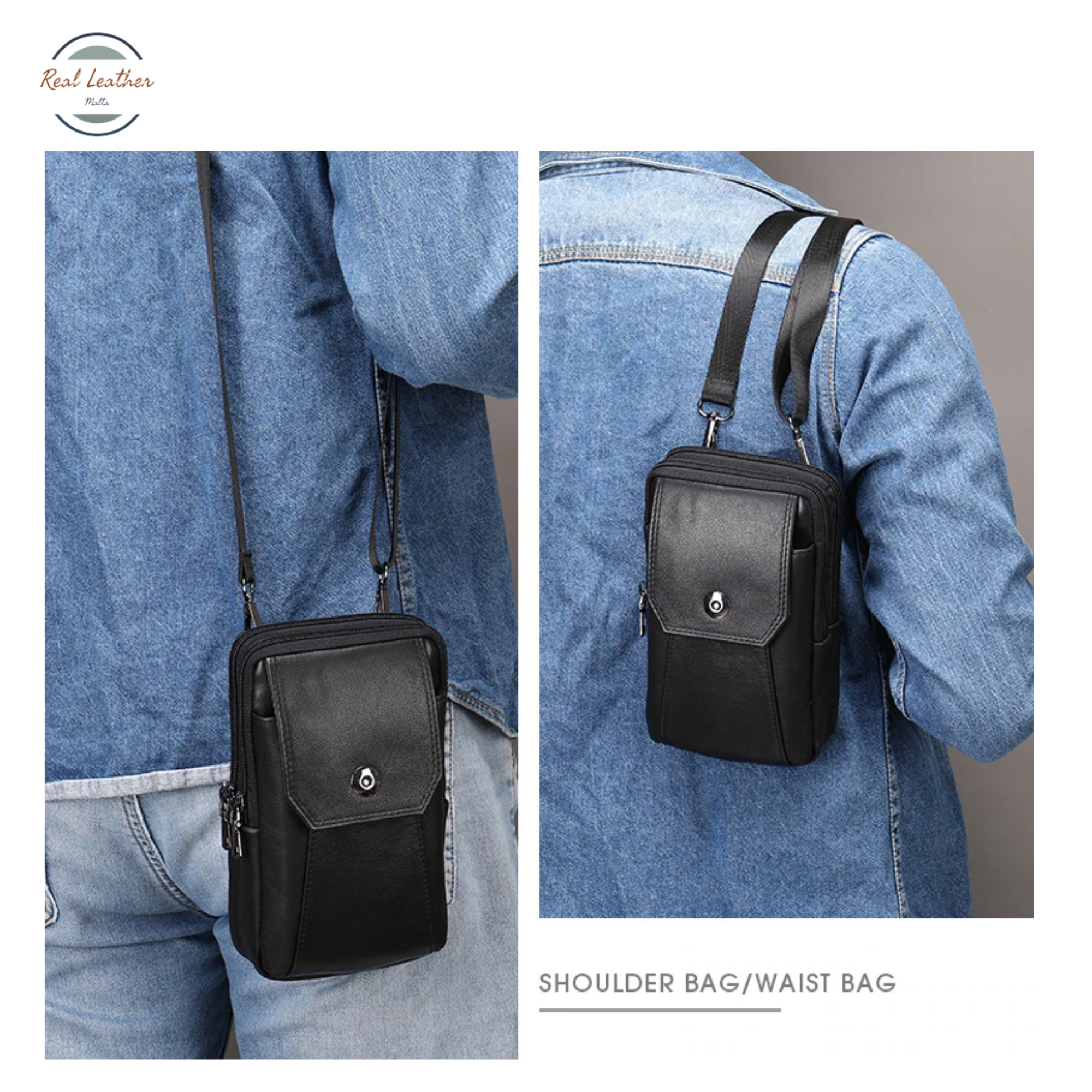 Genuine Leather Men's Outdoor Small Waist Bag