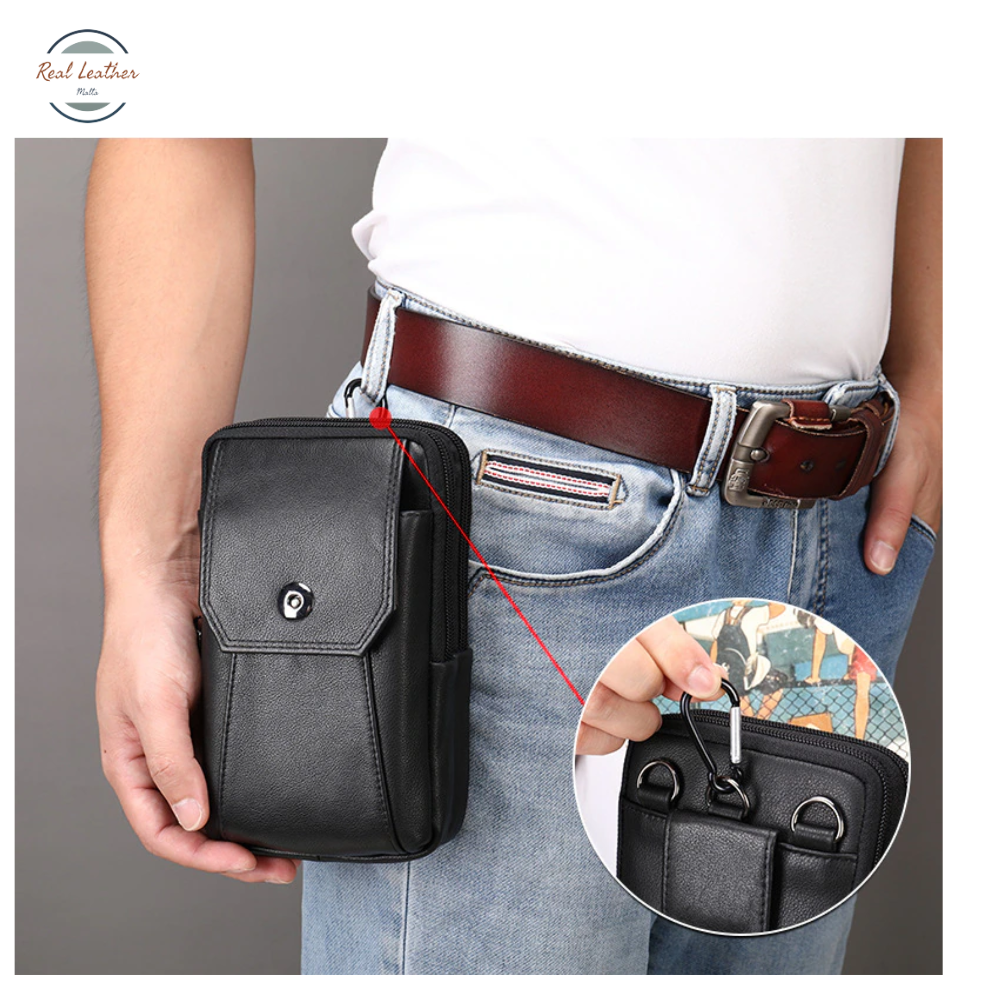 Genuine Leather Men's Outdoor Small Waist Bag