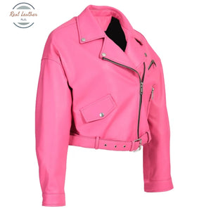 Real Leather Ladies Short Motorcycle Jacket With Belt