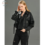 Real Leather Ladies Short Motorcycle Jacket With Belt