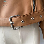 Real Leather Ladies Short Motorcycle Jacket With Belt