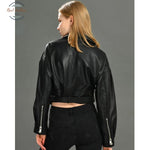 Real Leather Ladies Short Motorcycle Jacket With Belt