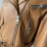 Real Leather Ladies Short Motorcycle Jacket With Belt