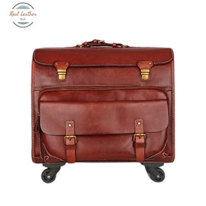 Retro Leather Travel Suitcase Red Brown Luggage & Bags