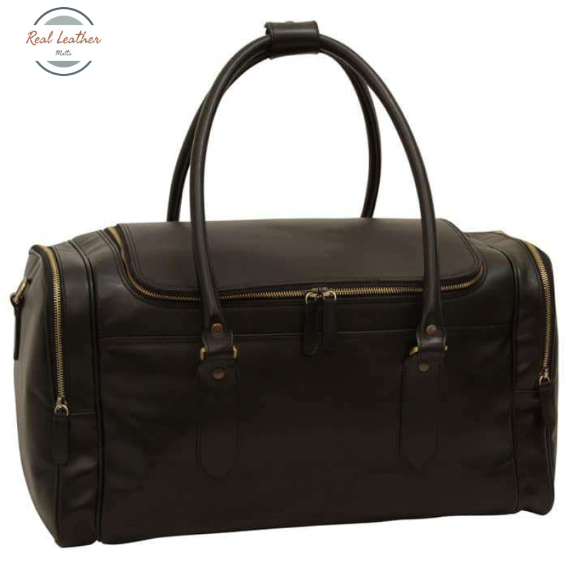 Round Metal Zip Leather Travel Bag Black Travel bag
