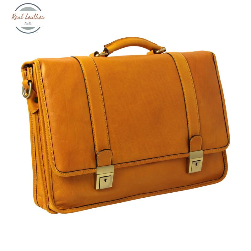 Soft Calfskin Leather Briefcase Ochre Briefcases