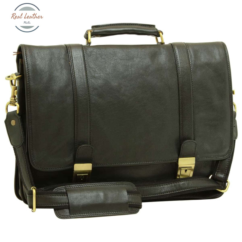 Soft Calfskin Leather Briefcase with shoulder strap Black Briefcases