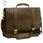 Soft Calfskin Leather Briefcase with shoulder strap Dark Brown Briefcases