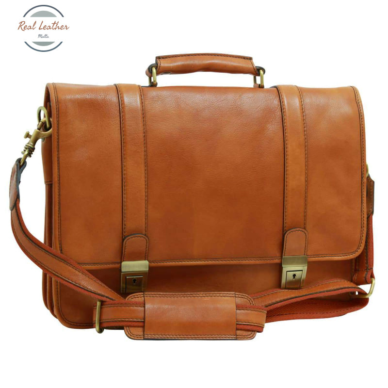 Soft Calfskin Leather Briefcase with shoulder strap Gold Briefcases