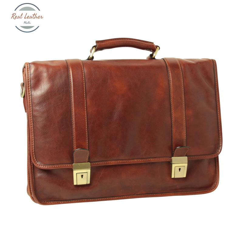 Soft Calfskin Leather Briefcase with shoulder strap Mahogany Briefcases