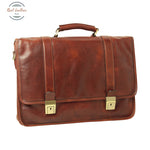 Soft Calfskin Leather Briefcase with shoulder strap Mahogany Briefcases