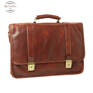 Soft Calfskin Leather Briefcase with shoulder strap Mahogany Briefcases