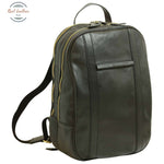 Soft Calfskin Leather Laptop Backpack with backside troller strap-round Black Backpack