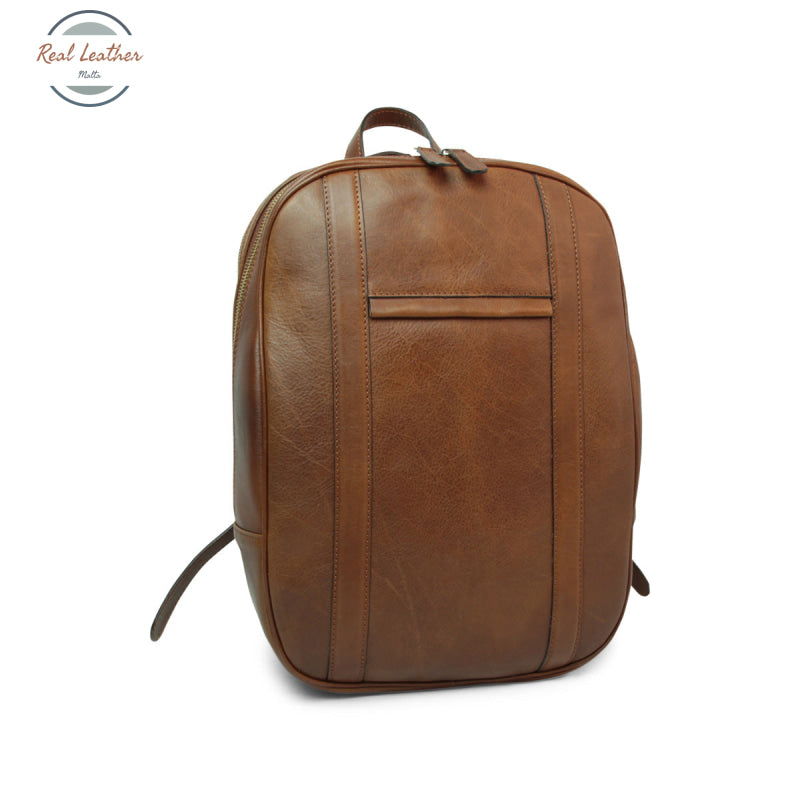 Soft Calfskin Leather Laptop Backpack with backside troller strap-round Chestnut Backpack