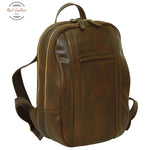 Soft Calfskin Leather Laptop Backpack with backside troller strap-round Dark Brown Backpack