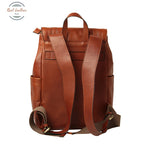 Soft Calfskin Leather Laptop Backpack with backside troller strap Teak Backpack