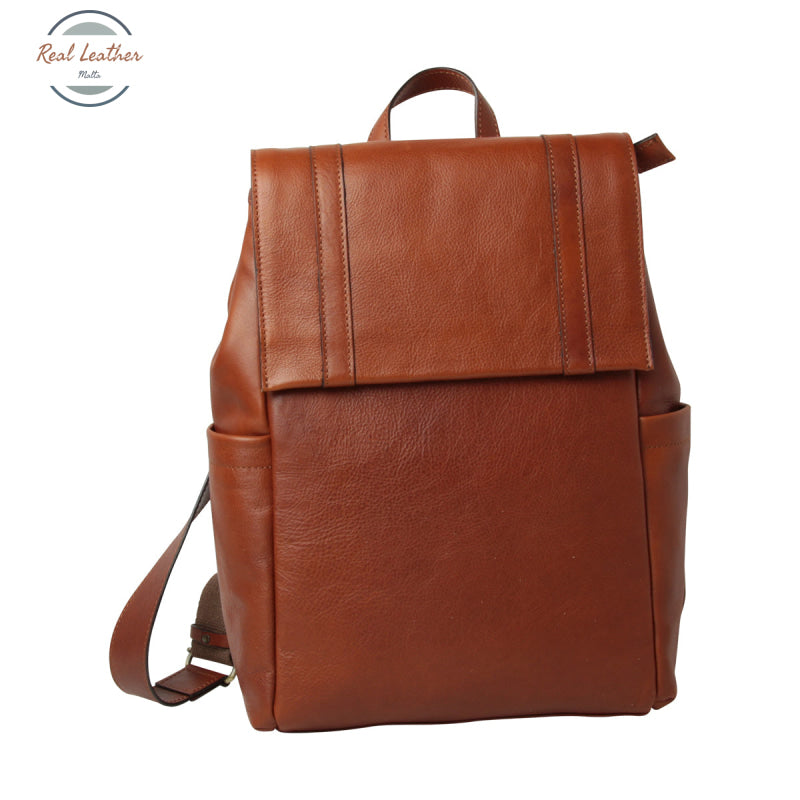 Soft Calfskin Leather Laptop Backpack with backside troller strap Teak Backpack