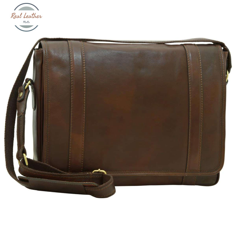 Soft Calfskin Leather Messenger Bag Dark Brown Messenger Bag