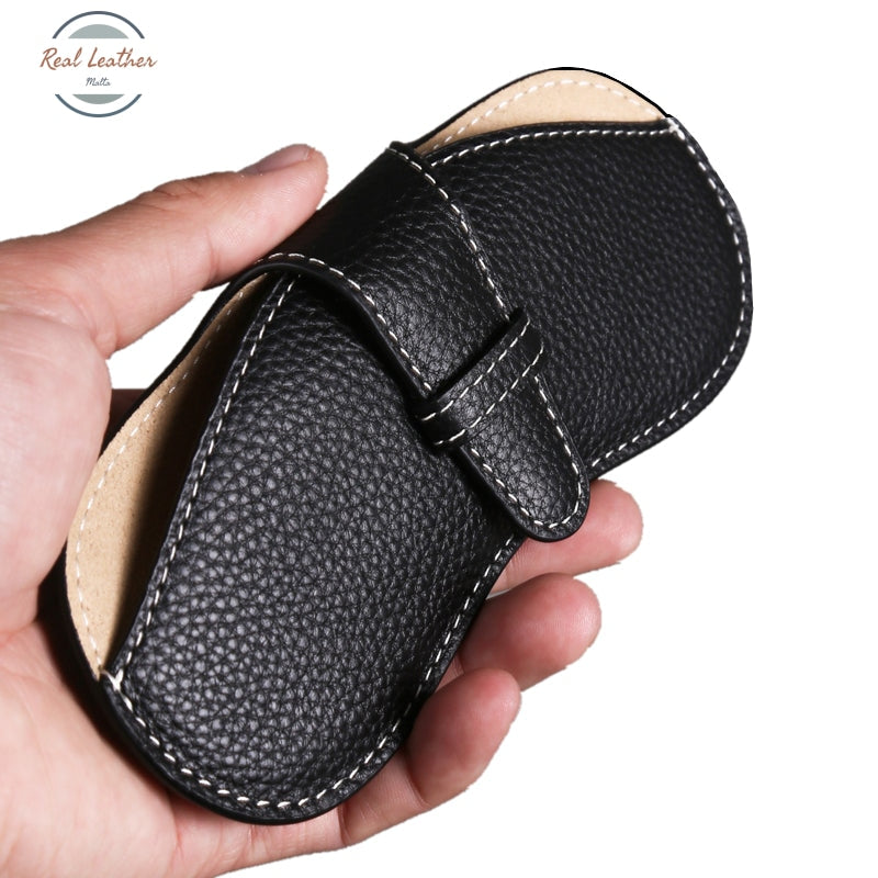 2022 New Genuine Leather Glasses Case Sun Spectacle Sunglasses Storage Bag Eyewear Cover Portable