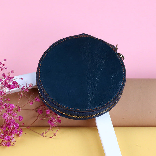 Round Genuine Leather Coin Purse - Unisex