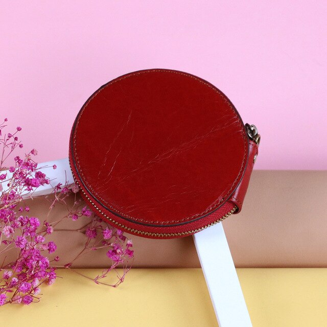 Round Genuine Leather Coin Purse - Unisex