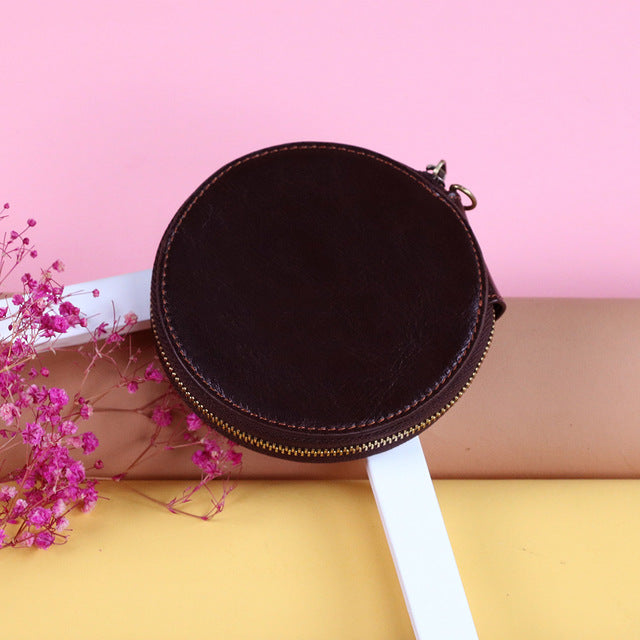 Round Genuine Leather Coin Purse - Unisex