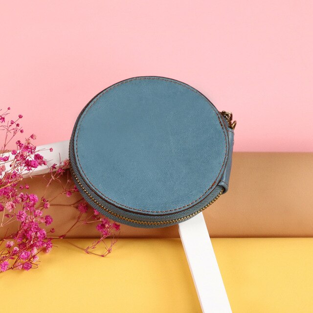 Round Genuine Leather Coin Purse - Unisex