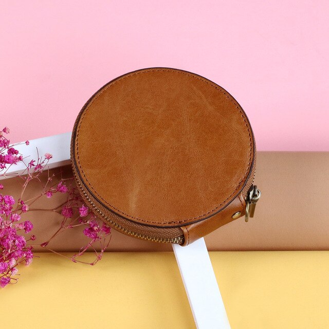 Round Genuine Leather Coin Purse - Unisex