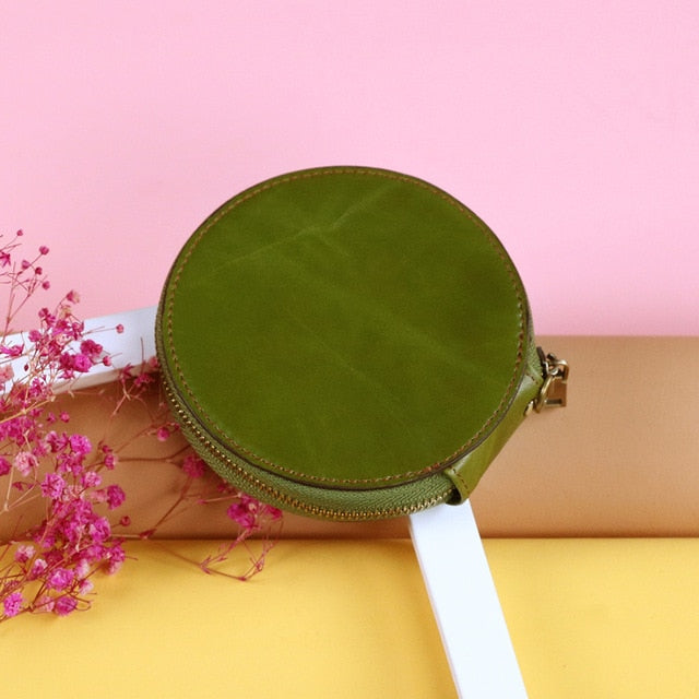 Round Genuine Leather Coin Purse - Unisex