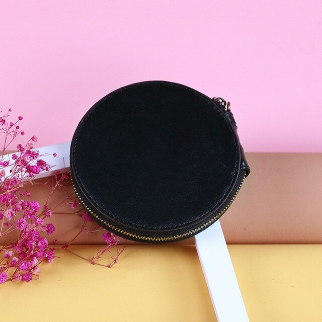 Round Genuine Leather Coin Purse - Unisex