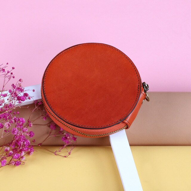 Round Genuine Leather Coin Purse - Unisex