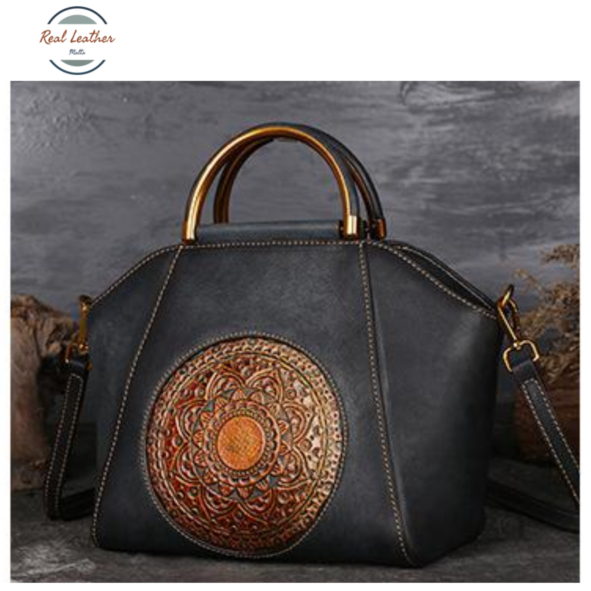 Genuine Leather Mandala Design Vintage Handbag