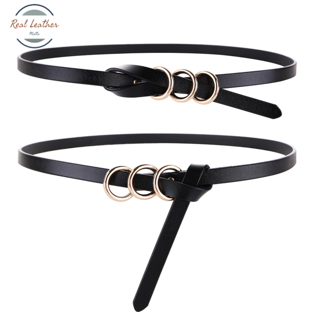 Genuine Leather Double Circle Slim Belt