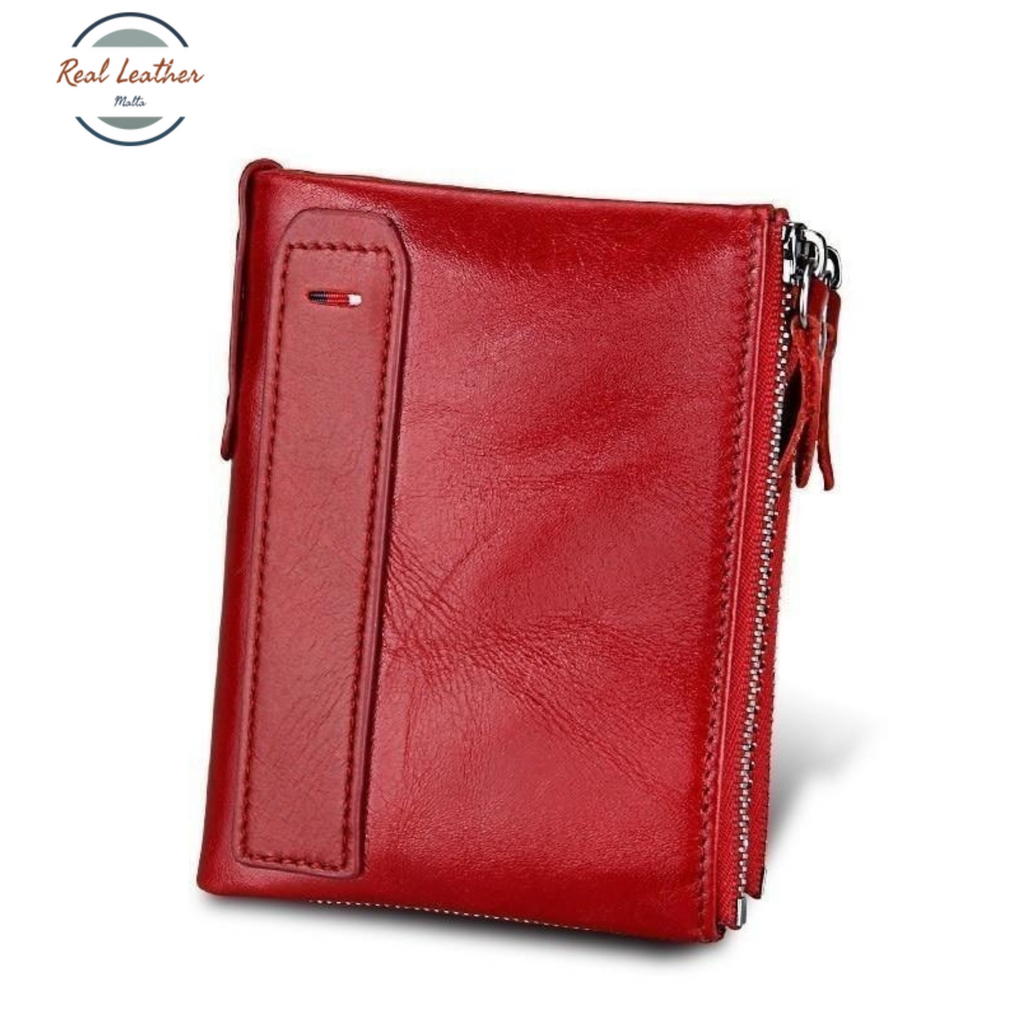 Vintage Cowhide RFID Double Zipper Wallet