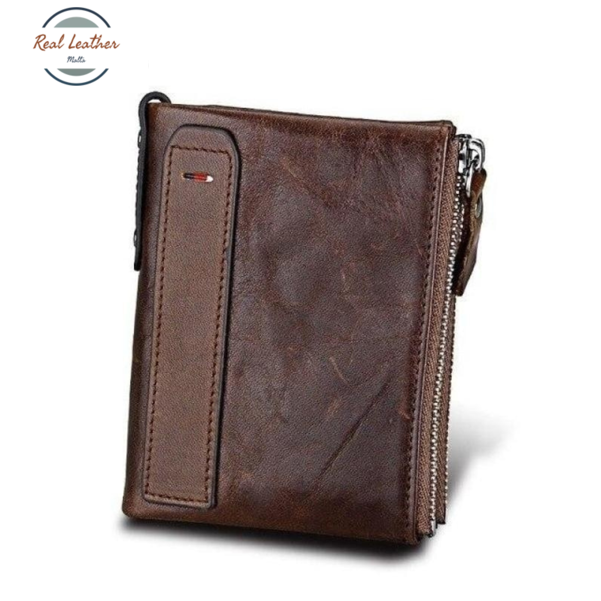 Vintage Cowhide RFID Double Zipper Wallet