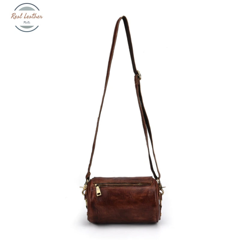 Barrel-Shaped Small Retro Leather Shoulder Bag Bags