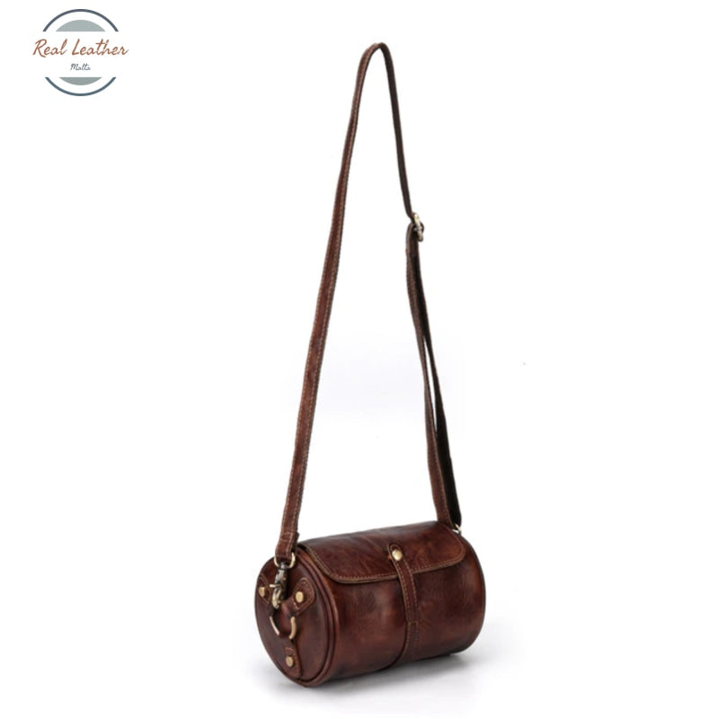 Barrel-Shaped Small Retro Leather Shoulder Bag Bags