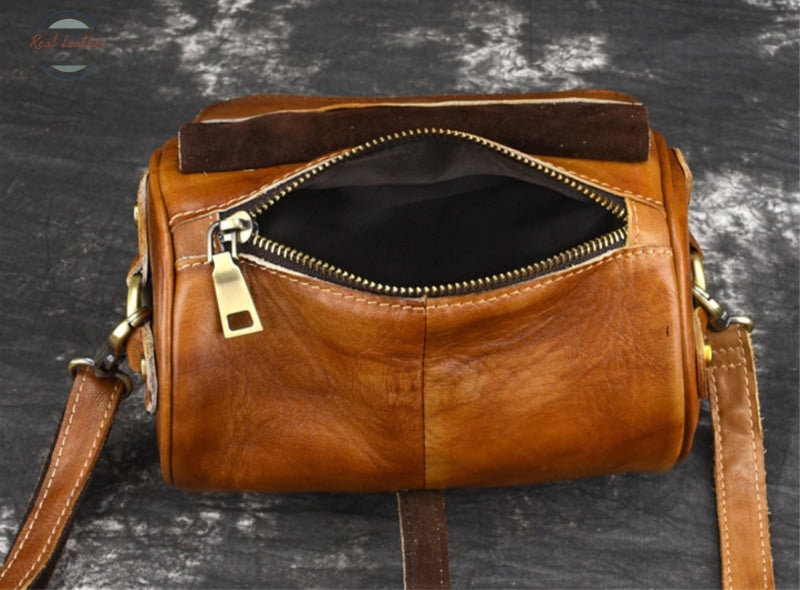 Barrel-Shaped Small Retro Leather Shoulder Bag Bags