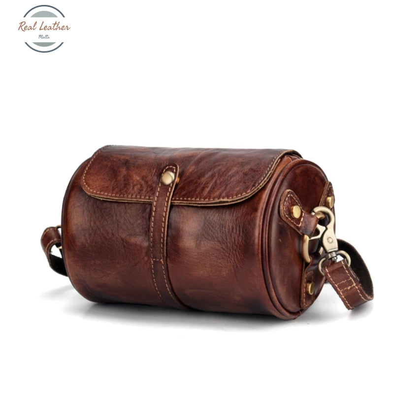 Barrel-Shaped Small Retro Leather Shoulder Bag Bags