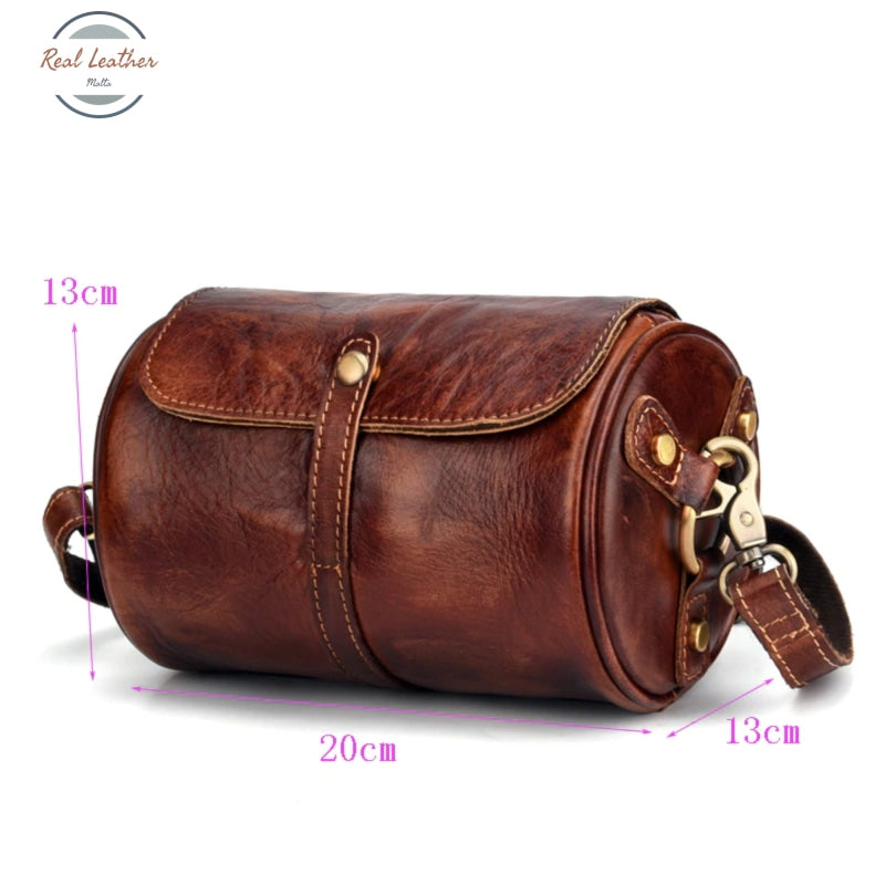 Barrel-Shaped Small Retro Leather Shoulder Bag Bags